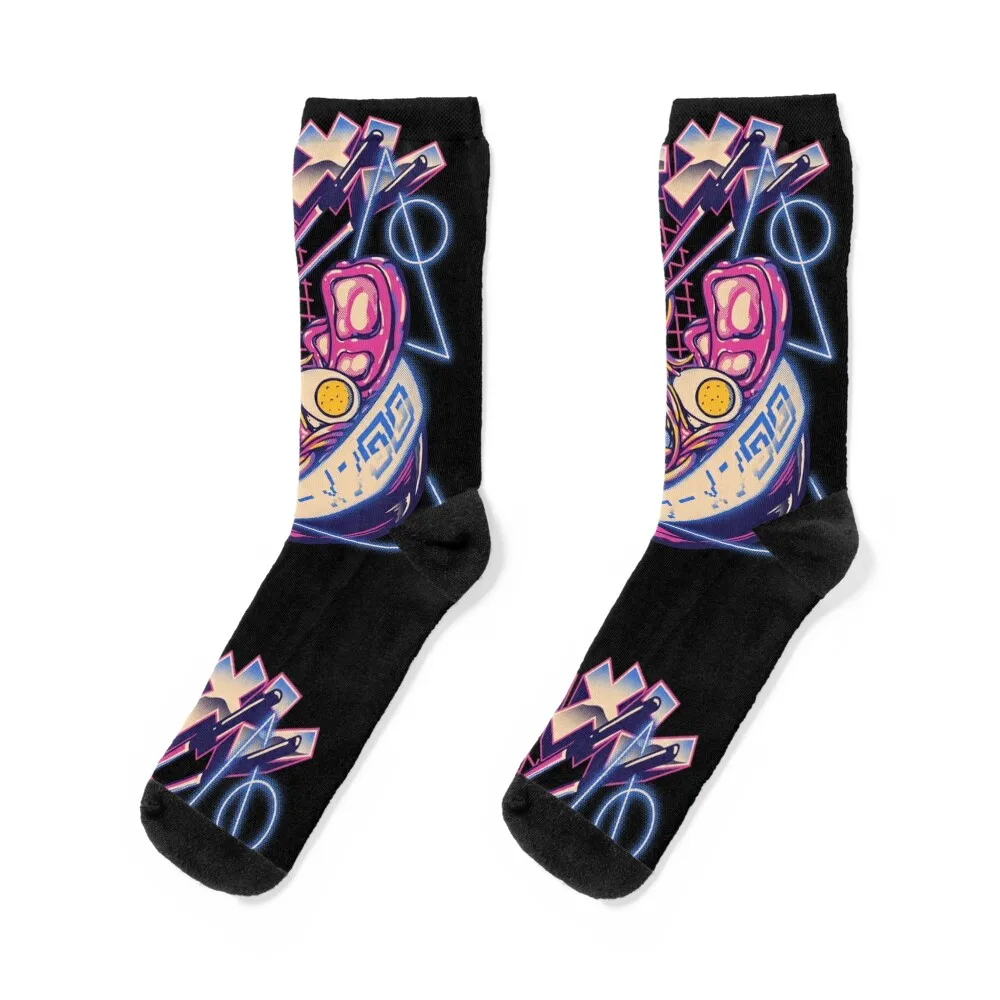 

Retrowave Ramen - Ramen Retrowave With Geometric Neon elements, Cute Udon I love Noodles Instant ramen Cyberpunk Vaporwave Socks