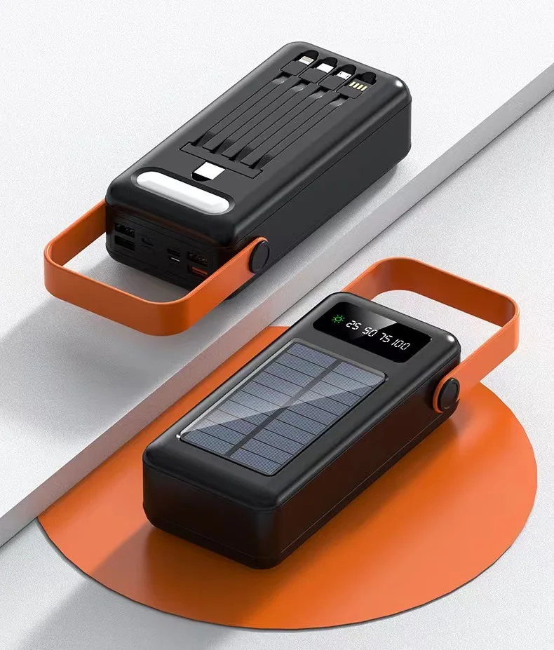 Solar Charging Unit Wholesale with Cable 50000 MA Large Capacity Outdoor Portable Mobile Phone Power Bank