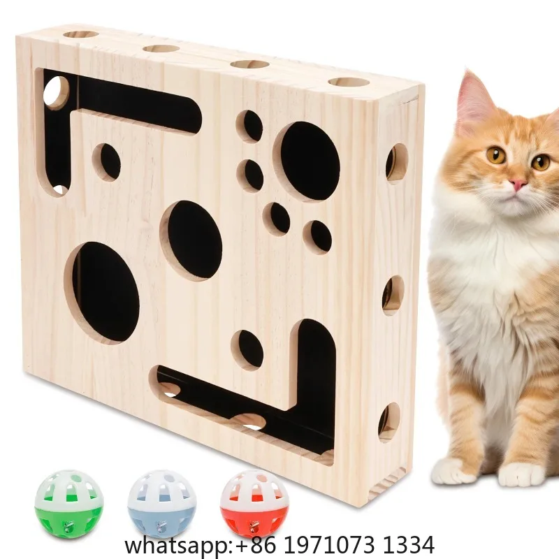 Boîte de jeu pour chat avec lime à griffes, balle à clochette et papier de verre intégré – Puzzle interactif pour le soin des griffes, jouet anti-stress pour animaux de compagnie