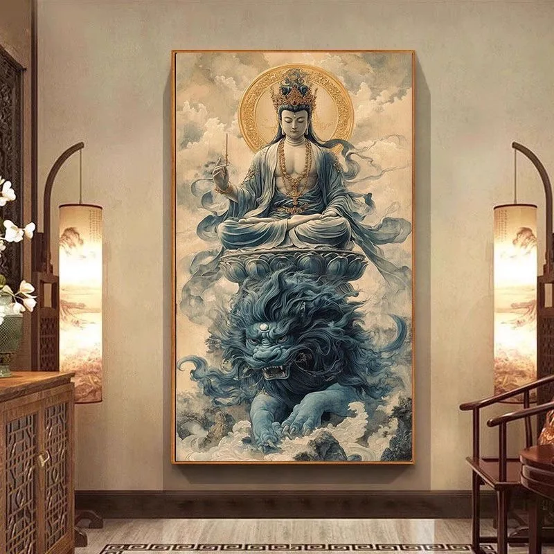

90x50cm Bodhisattva Manjusri Religious Cross Stitch Embroidery Kit Buddha Pattern Printed Painting Decor Needlework for Adults