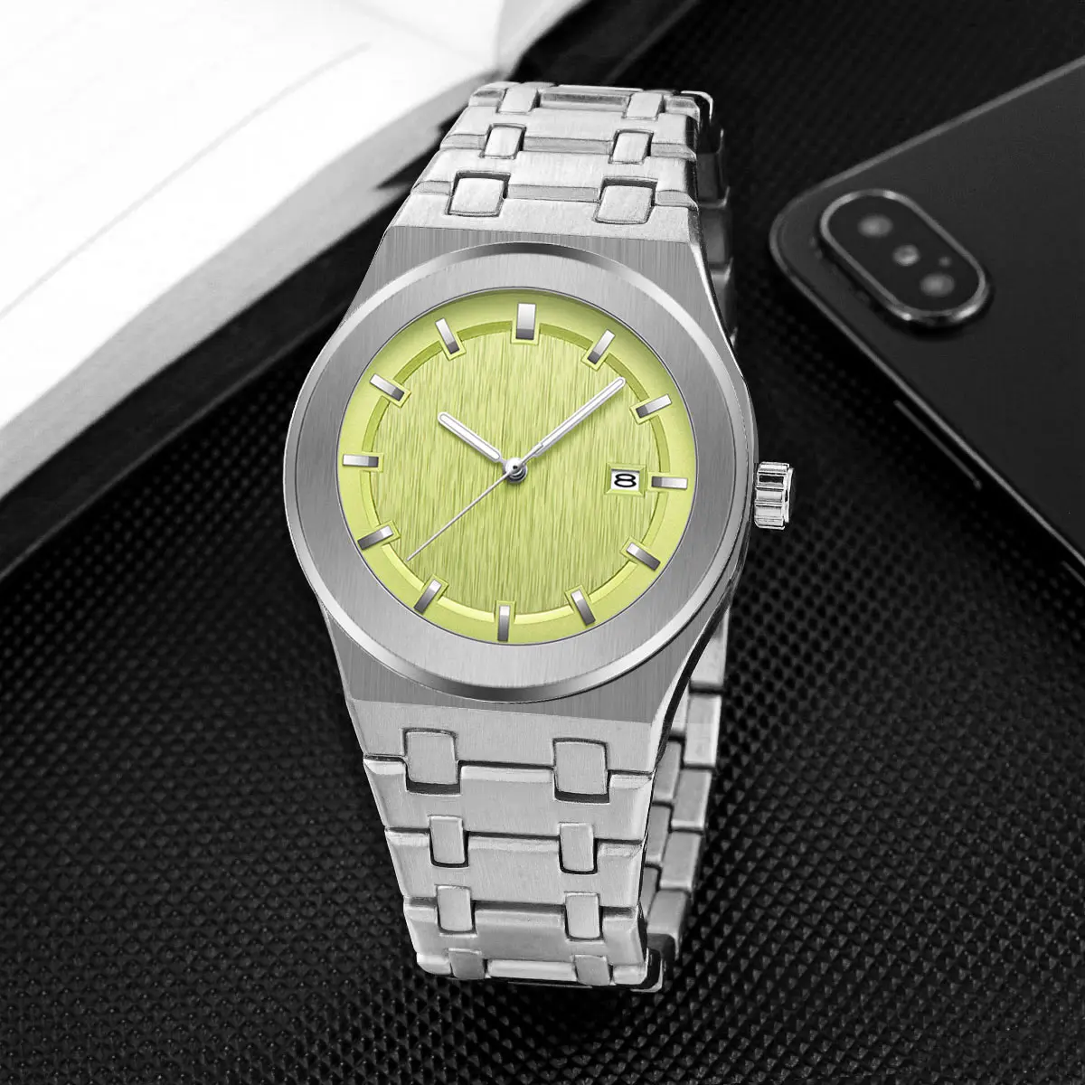 Ice Blue Yellow Luxury Classic Mens Fashion Quartz Stainless Steel Analog Waterpoorf Business Wristwatches