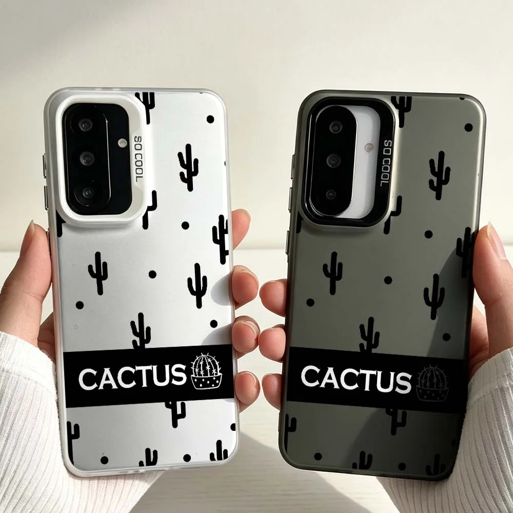 Creative Cactus Art For Samsung Galaxy A06 A07 A16 A14 A22 A25 A26 A33 A35 A36 A55 A56 M55 Colored Silver Phone Case Soft