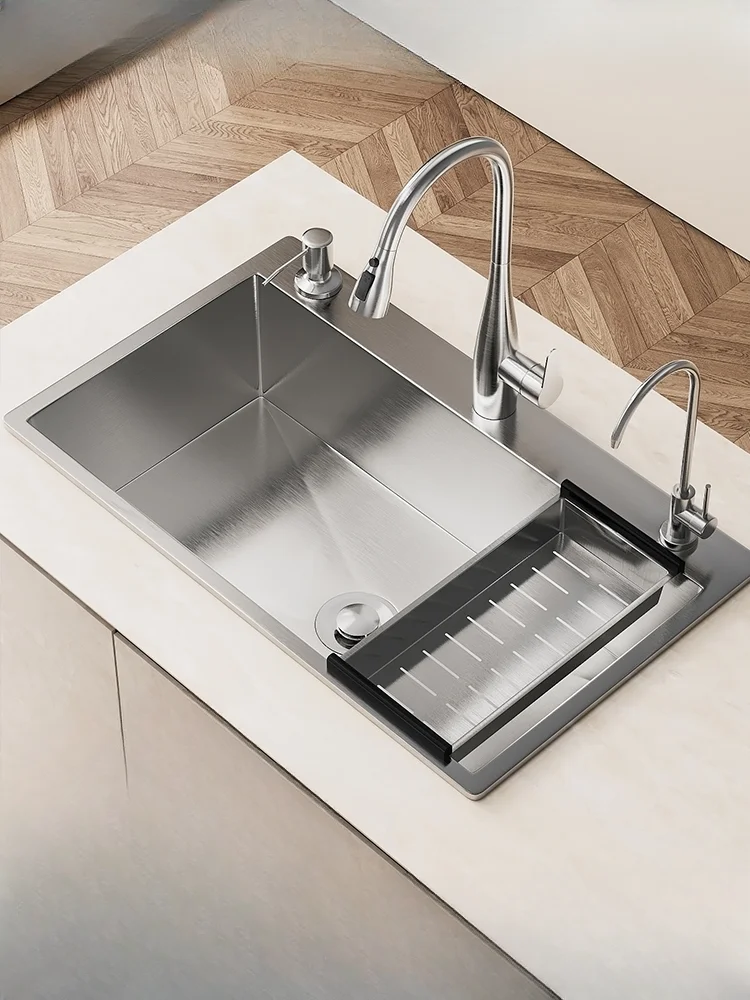 

Thickened SUS304 stainless steel sink on the counter basin kitchen household under the counter large single sink dishwasher