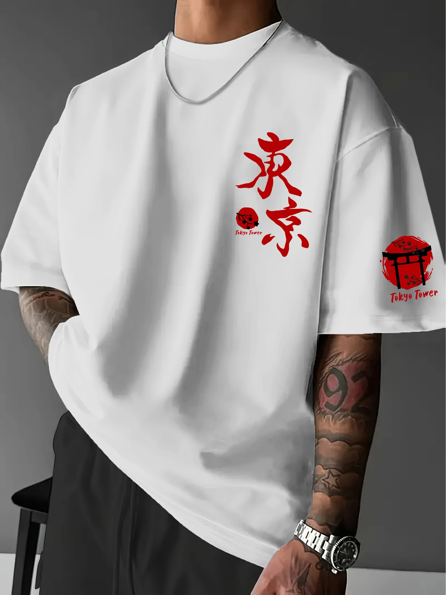 Japanese Streetwear Style Graphic T Shirt Red Kanji Print Minimal Oversized Casual 100% Cotton Summer Top