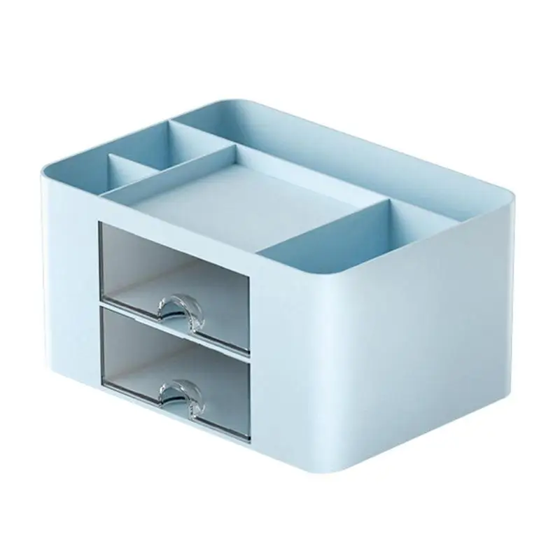 Stationary Storage Box Desk Storage Box Desktop Makeup Organizer Drawer Style Double Deck Desk Supplies Organizer For Cell Phone