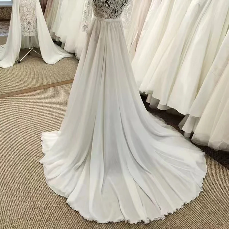 Moda biała kość słoniowa szyfonowa ślubna odpinana spódnica wymienny pociąg na suknie wieczorowe Bridal Overskirt