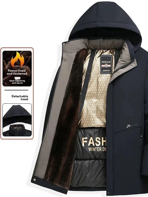 

Men's Cotton Jaet aphene Parka Coat Detachable Hat Thiened Winter Outerwear Faion Urban Sle Regular Length
