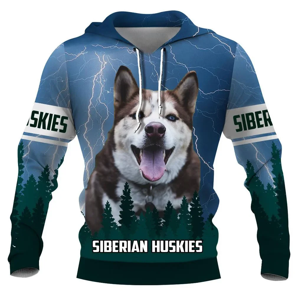 HX Huskies Dog Print Men Hoodies Pets Letter Men Clothing Casual Hoodie Streetwear Unisex Long Sleeve Pocket Sweatshirts