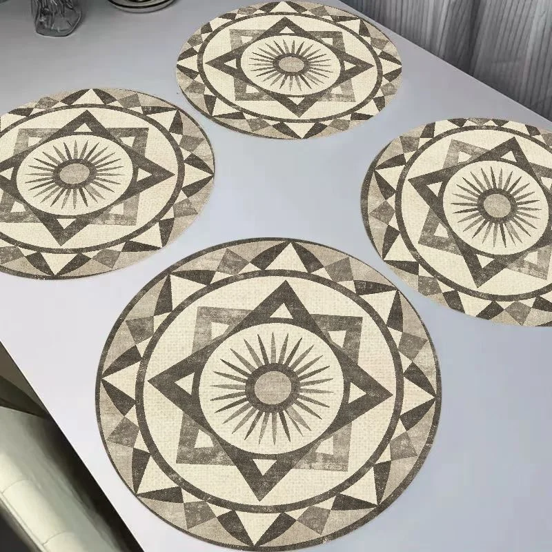 VIKAMA Retro Oil Painting Flower Clock Linen Placemats, Heat Resistant Washable for Dining Table Kitchen Decor