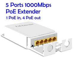 Gadinan Waterproof 5 Ports Gigabit 1000Mbps POE Extender IEEE802.3af/at Repeater Transmission Outdoor MAX 90W Switch