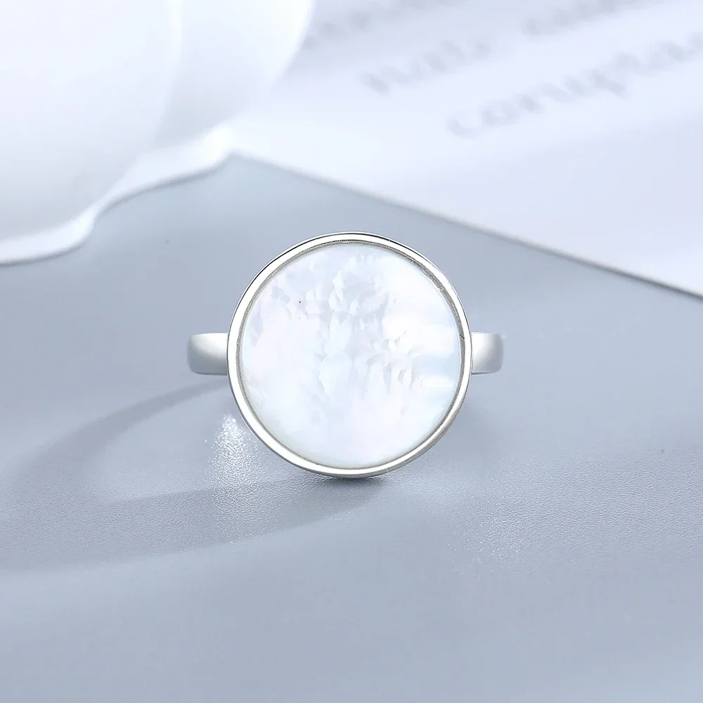 925 Sterling Silver Ring Inlaid Round Natural Stone Brief Design Cute Ring Fine Women Party Jewelry