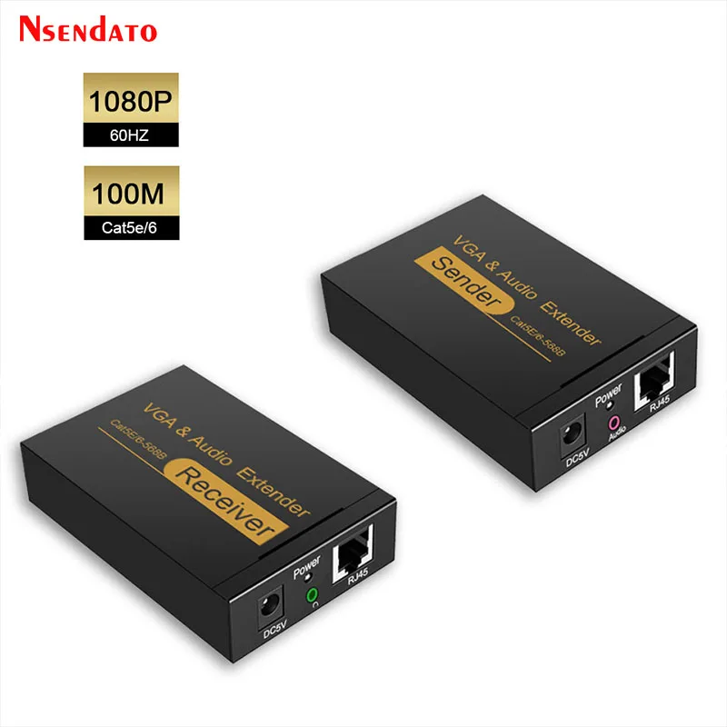 

Dual Video VGA Extender 100M with Audio Cat 5e/6 VGA UTP Extender Sender Reciver for Monitors Projector HDTV