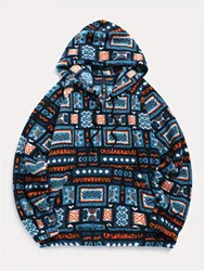 Women's Aztec national printing ultra-fine Austrian fleece hooded fashion sweater