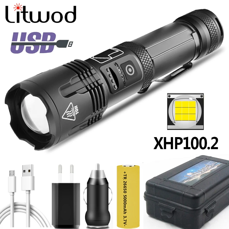 800000LM Super Bright Led Flashlight XHP100.2 Usb Rechargeable 18650 26650 Battery Zoomable Torch Fishing Camping Lantern