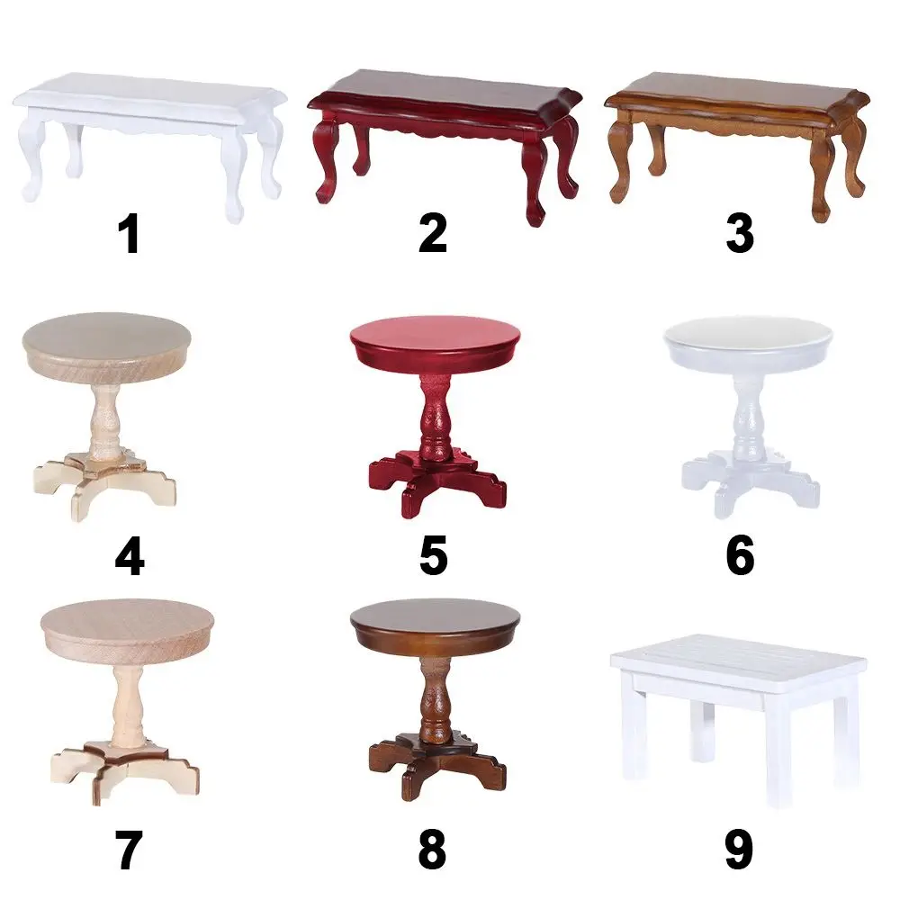 Minimesa de madera en miniatura para casa de muñecas, mesa de centro, muebles de simulación, accesorios para casa de muñecas, 9 estilos, 1/12