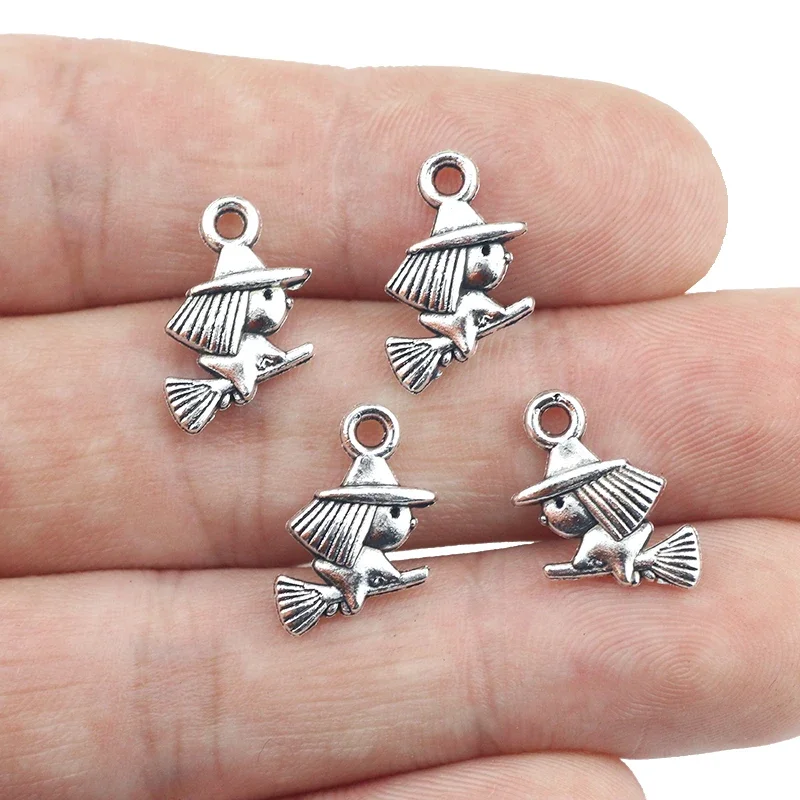 30 Pieces 10x15mm Antique Silver Color Witch Wicca Charms Halloween Necklace DIY For Jewelry Making