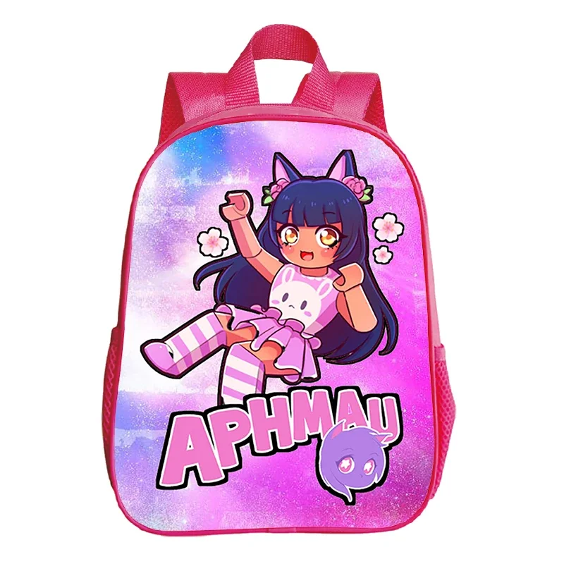 Aphmau-mochila rosa de dibujos animados para niños y niñas, morral escolar impermeable de 12 pulgadas para guardería, regalo