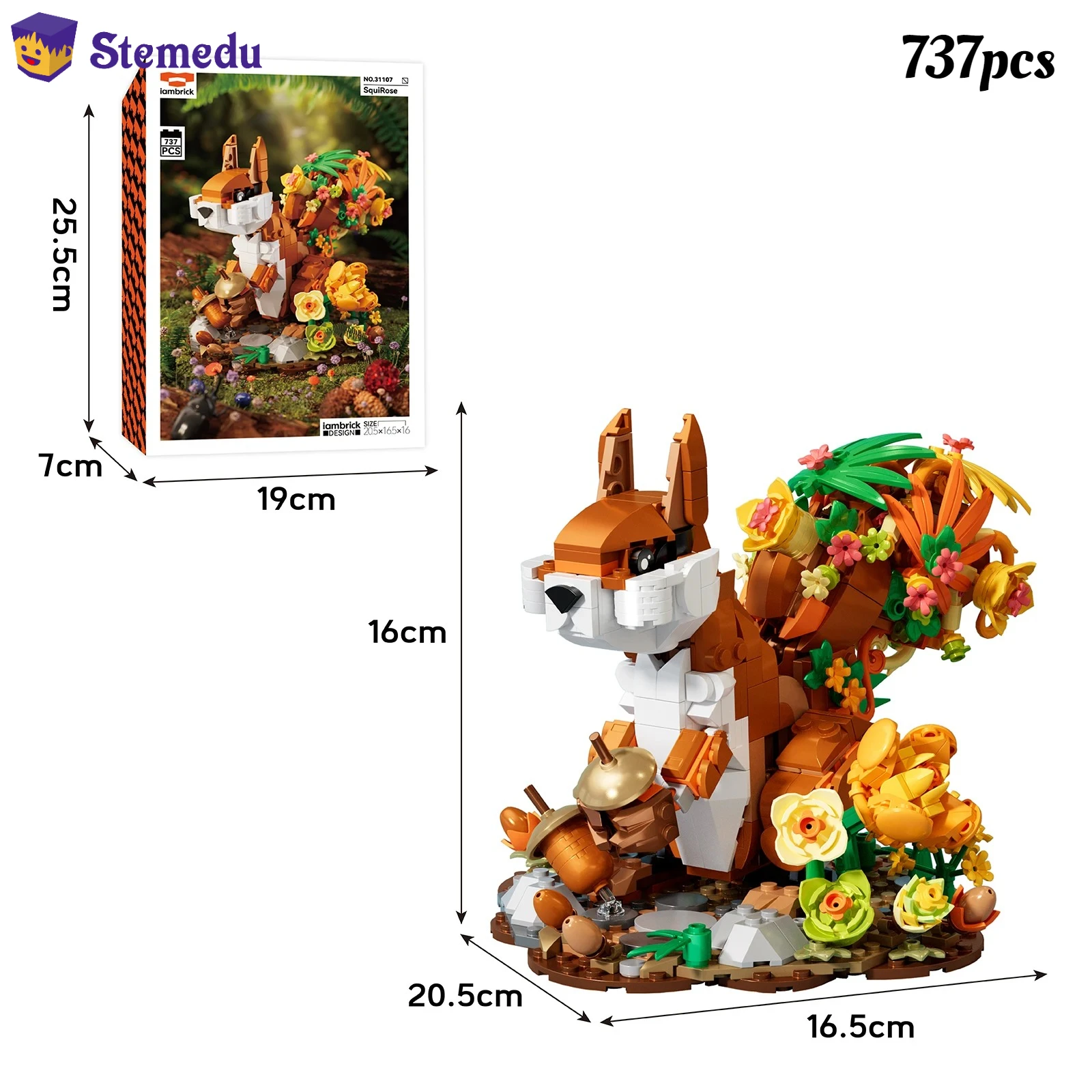 737PCS SquiRose Building Blocks Flower Animals Series Flower-tailed Squirrel Model Home Decor Assembly Cute Gifts