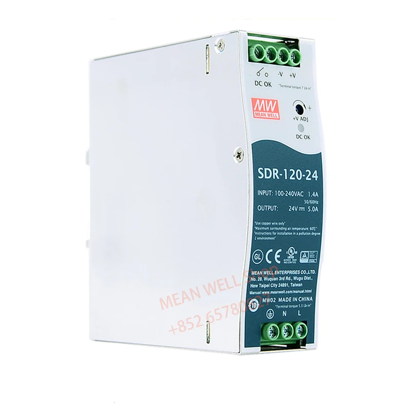 MEAN WELL 120W Single Output Industrial DIN RAIL with Switching Power Supply SDR-120-12 SDR-120-24 SDR-120-48 Metal case