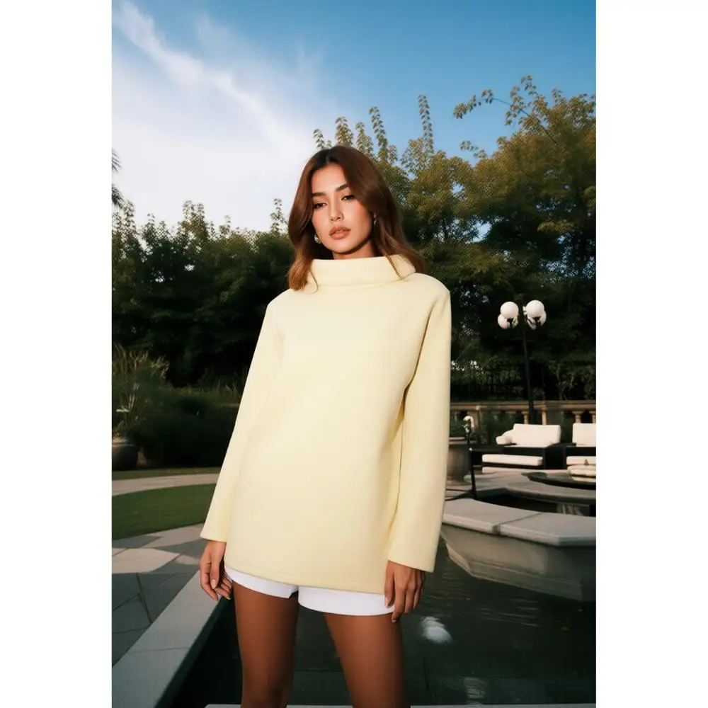 Comfortable high neck sweater for women, providing soft cream color casual loose long sleeved pullover. Comfortable  fashionable