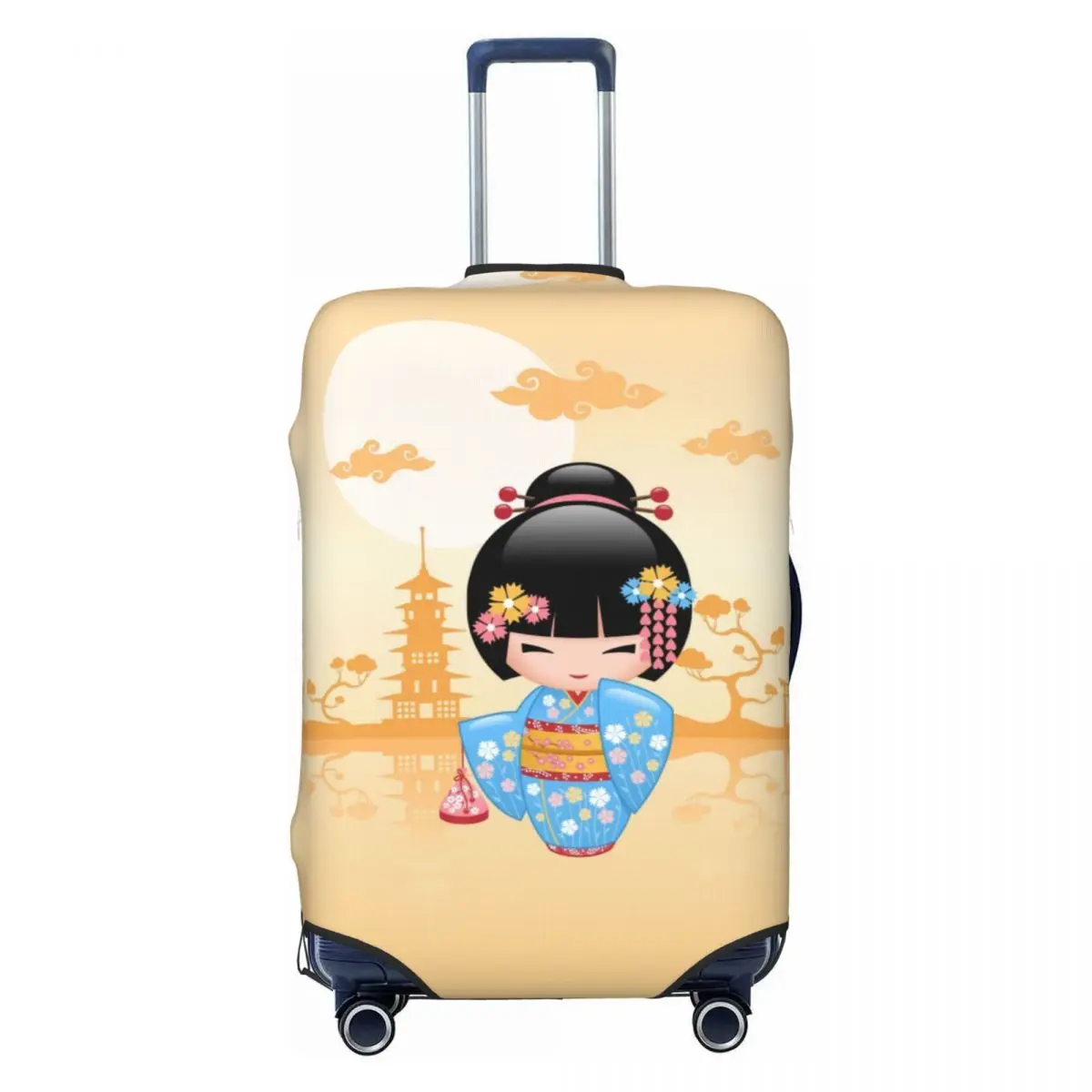 

Custom Kawaii Kokeshi Doll Cherry Blossoms Luggage Cover Japanese Geisha Girl Art Suitcase Protector Covers Suit For 18-32 inch