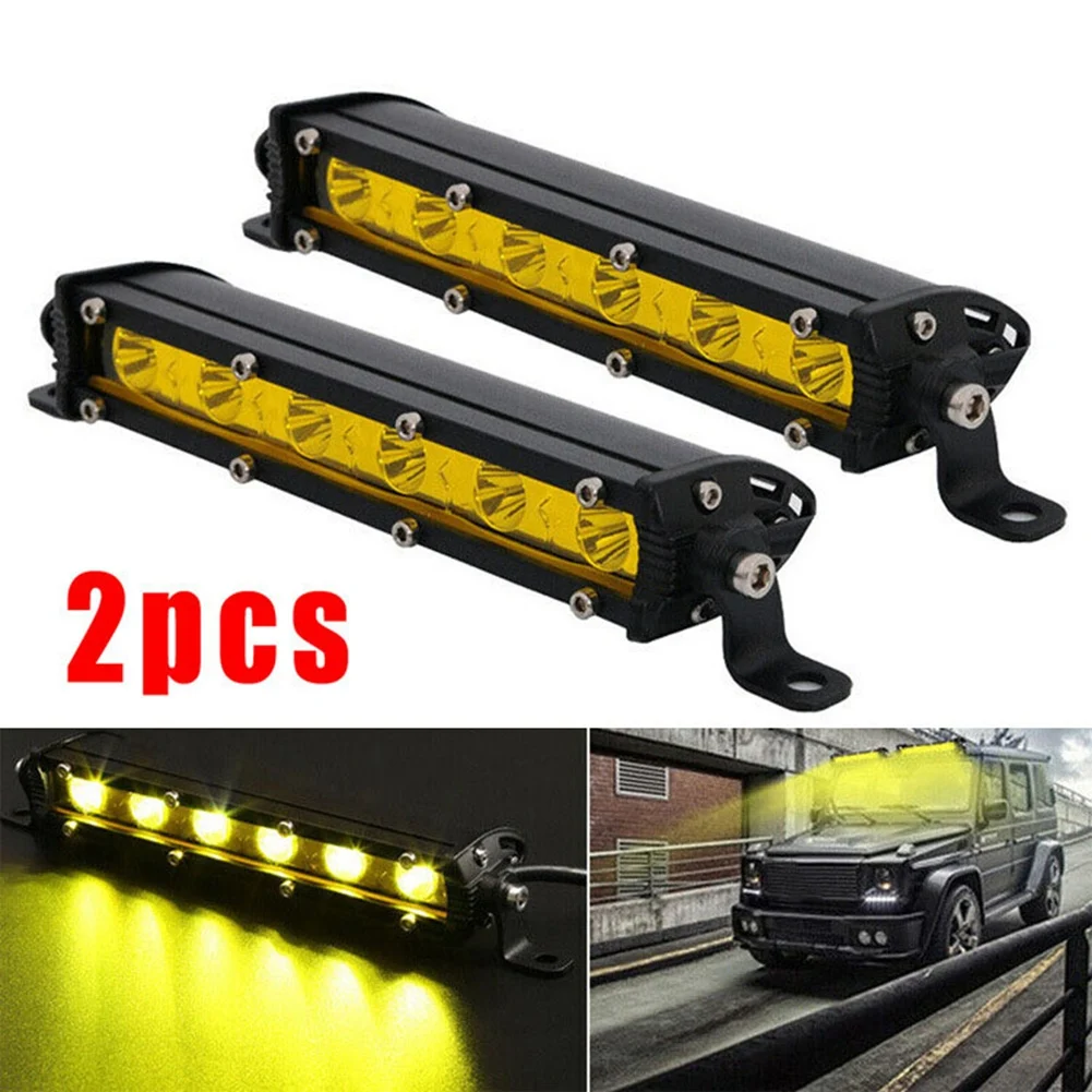 2Pcs 7Inch 6 LED 18W Yellow LED Working Light Spotlight Daytime Running Lamp Kit with Relay Wire Harness Universal