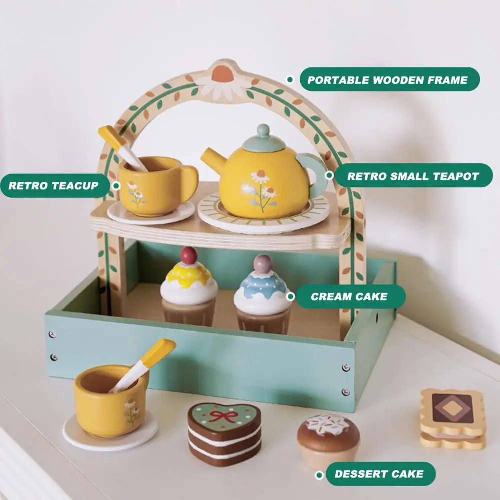 

Tea Party Pretend Play Set Wooden Tea Party Dessert Stand Play Kitchen Set for Little Girls Toddler Tea Set with for Toddlers