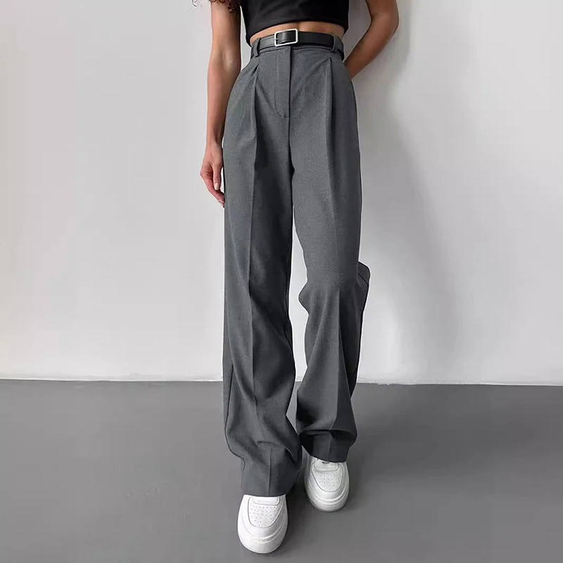 Casual Basic Long Pants Women New All Match Loose High Waist Pocket Straight Trouser Bottom Spring Autumn Office Solid Bottom