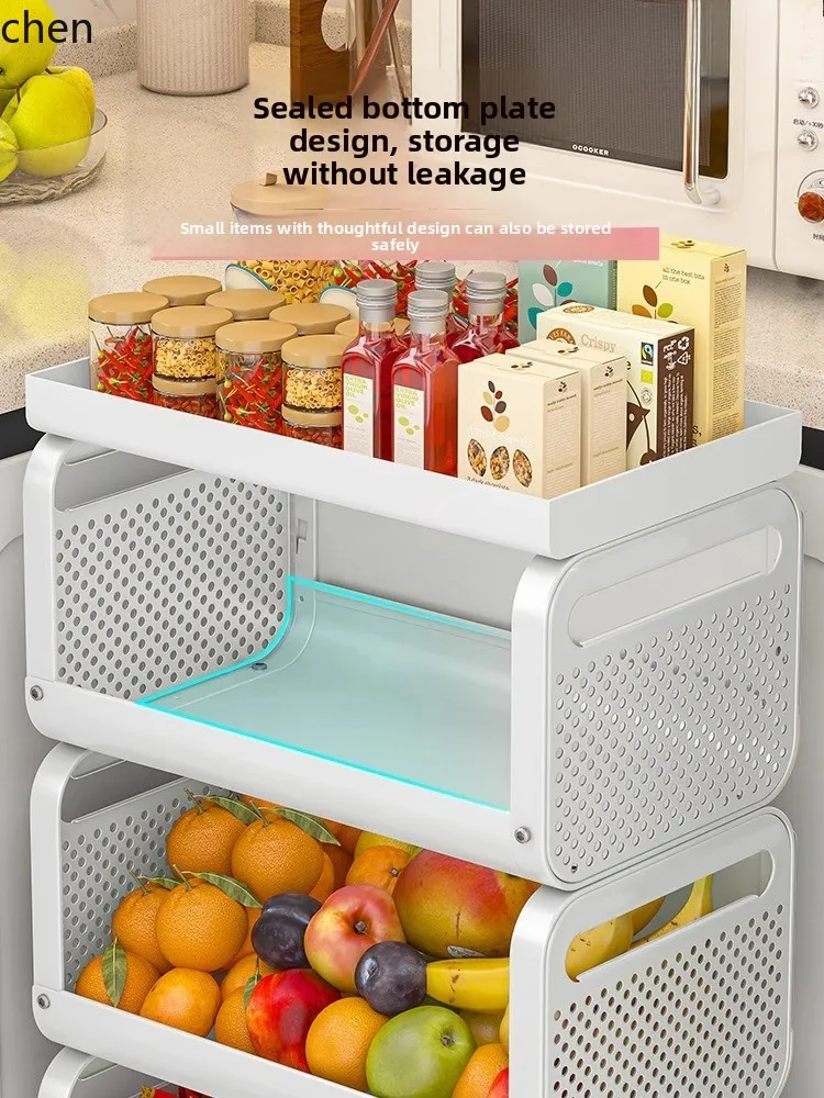 \Small Cart Vegetable Storage Rack Kitchen Floor Multi-layer Household Snack Fruit Storage Basket Storage Rack