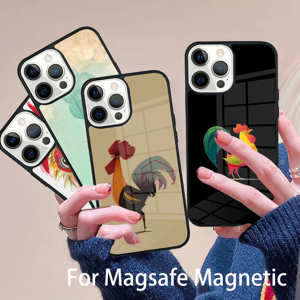 

Cartoon Chicken Rooster Phone Case Magesafe Magnetic Wireless Charge Cover For IPhone 16 11 12 13 14 15 Pro Max Plus Mini