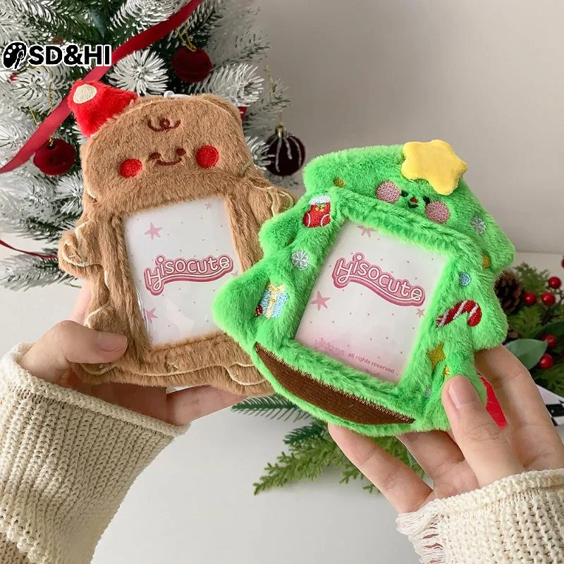 Cute Cartoon Christmas Tree Snowman Plush 3-inch Card Holder Set Display Pendant Keychain Charm Photo Card Holder Keychain