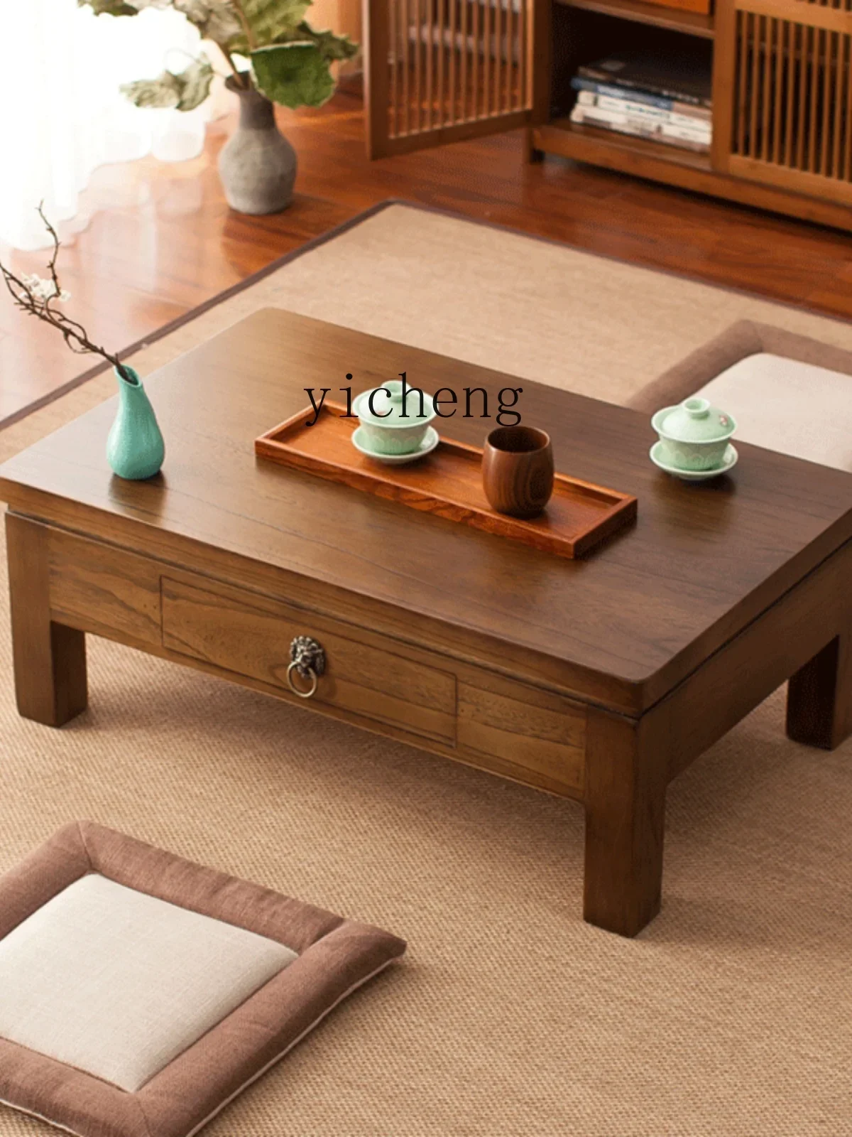 Minimalist Chinese Style Tatami Small Coffee Table Solid Wood Bay Window Table Floor Balcony Zen Drawer Low Table