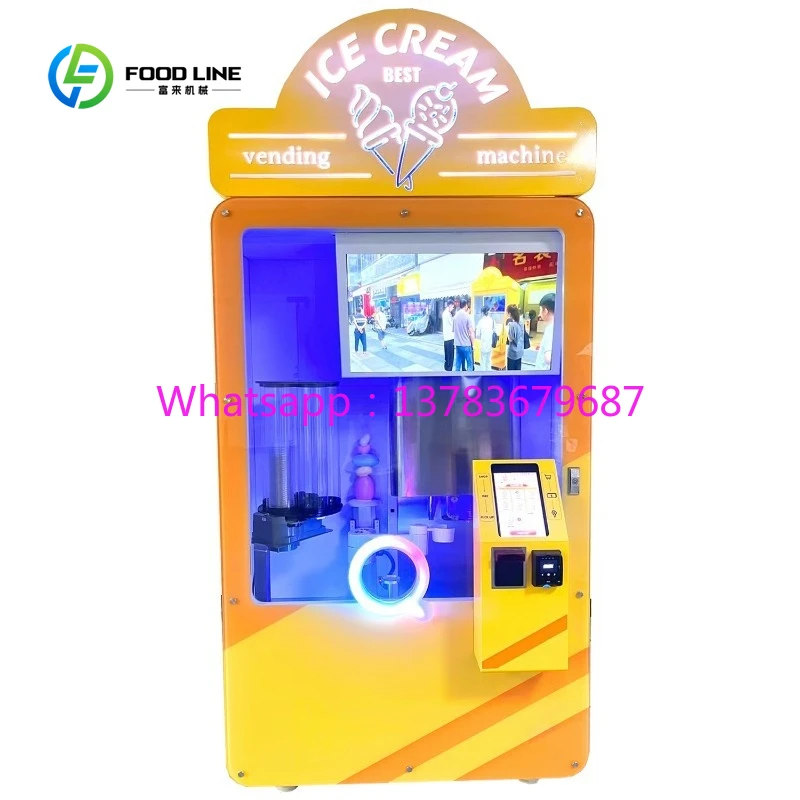 Customized Ice Cream Robot Vending Machine Self-service Automatic Kiosk Soft Freshly Made Ice Cream Waffle Cones Free Halal