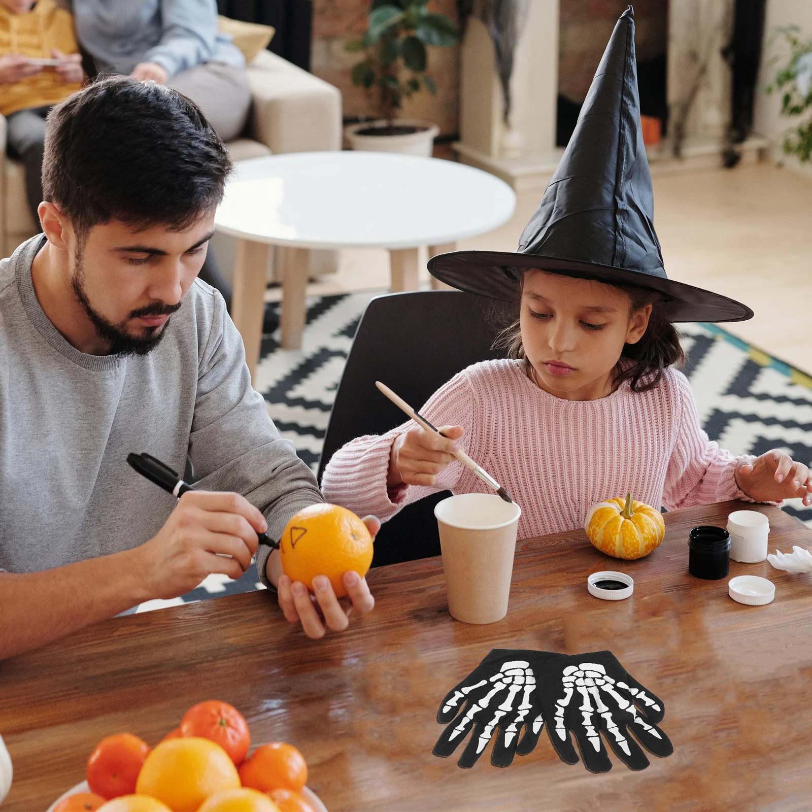 

Skull Gloves Black White Print Flexible Halloween Riding Biker Full Finger Gloves For Outdoor Party Cosplay