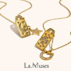 La. Muses Luxury Sparkling Cubic Zirconia Square Star U-shaped Pendant Stainless steel Women's Necklace Fashion Jewelry Gifts