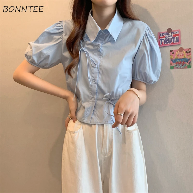 Shirts Women Slim All-match Puff Sleeve Trendy Summer Ulzzang Basic Design Breathable Cozy Mujer Simple Office Lady New Arrival