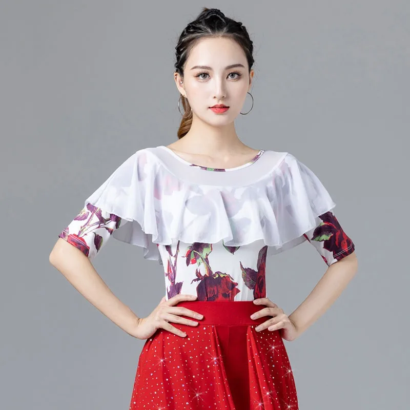 Hauts de danse latine personnalisés, tenue d'entraînement pour femmes, valse standard national moderne, haut à manches courtes, costume de danse carrée, 2025