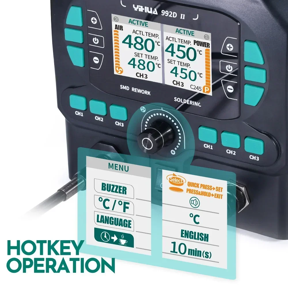 YIHUA 992D-II محطة إعادة تشغيل الهواء الدقيقة مع فوهة هواء 1/2/3/4 مم 210 245 مكواة لحام اختيارية 2 في 1 محطة ديسولديرينغ #5