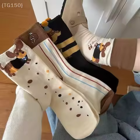 【N】 Funny Dachshund Animal Cotton Socks, Sausage Dog Cartoon Print Autumn Winter Warm Cute Couple Socks