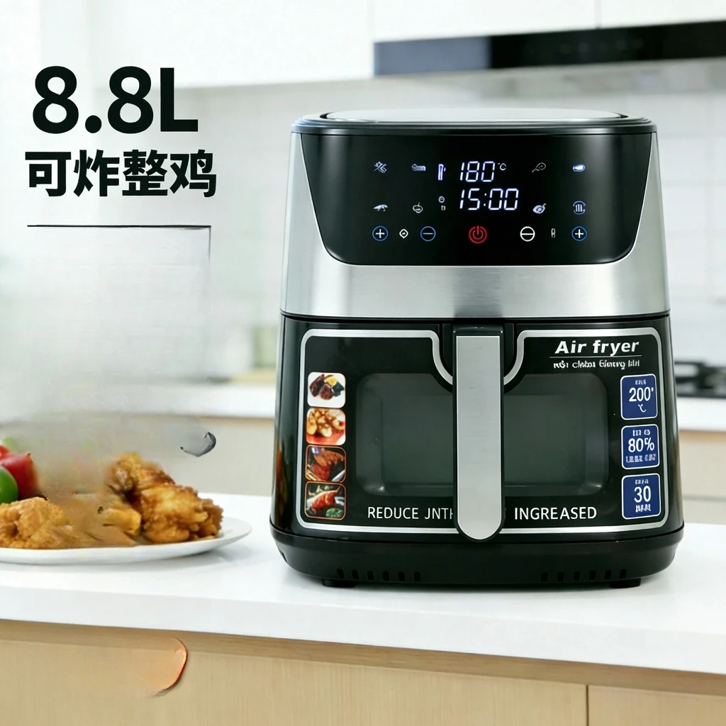 Large Smart Air Fryer, Digital Touch Screen Oil-Free Oven for Fries Chicken, Household Kitchen