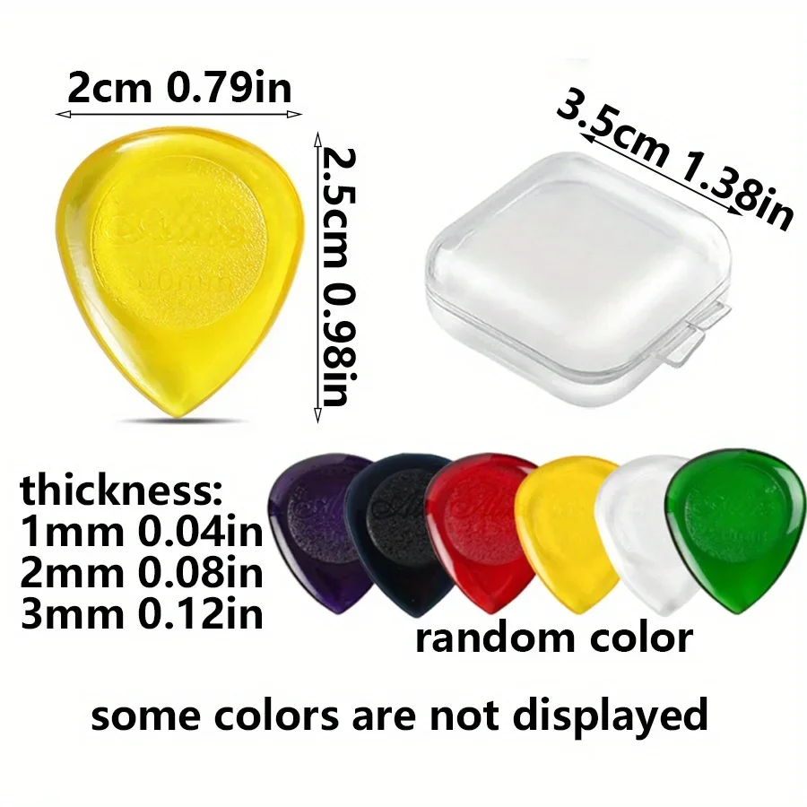 6pcs 2.5cm Colorful Transparent Guitar Picks 1/2/3mm Thick Teardrop Plectrum with Storage Box Acoustic Electric Guitar JXB