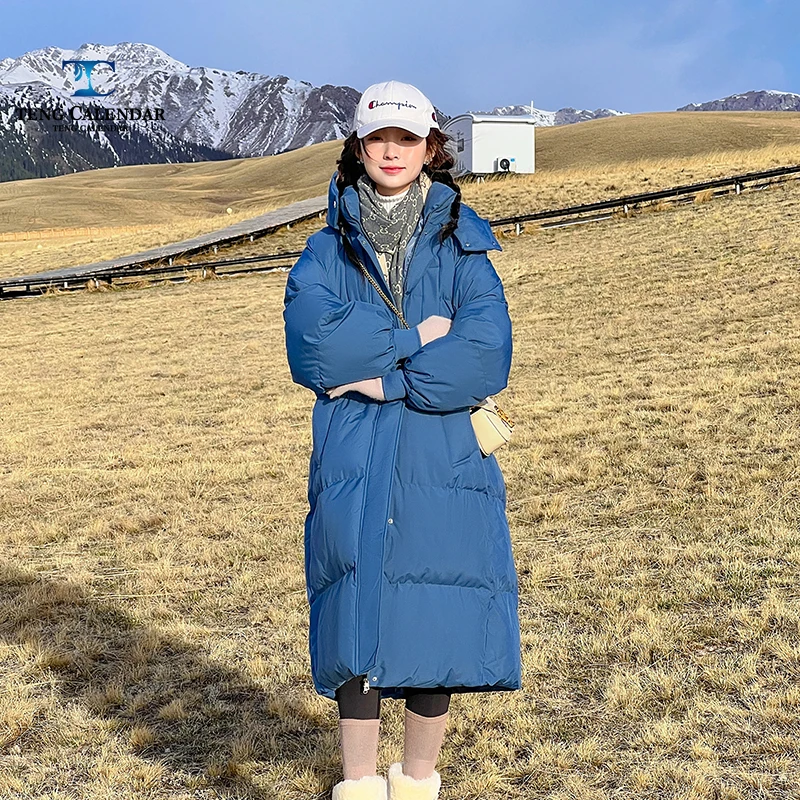 سترة قطن برتقالية، سترة خبز سميكة بغطاء للرأس متوسطة إلى طويلة بطول الركبة، طراز جديد لشتاء 2022 للسيدات #4