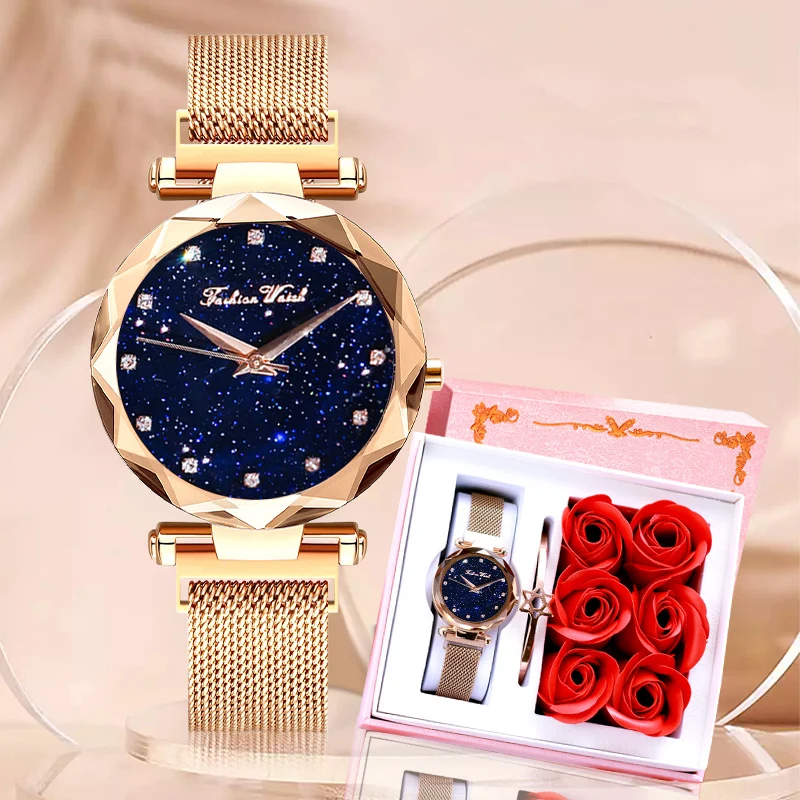 2024 Fashion Women Watch Lady Starry Sky Romantic Wristwatch For Gril Simple Casual Magnet Strap Wristwatches