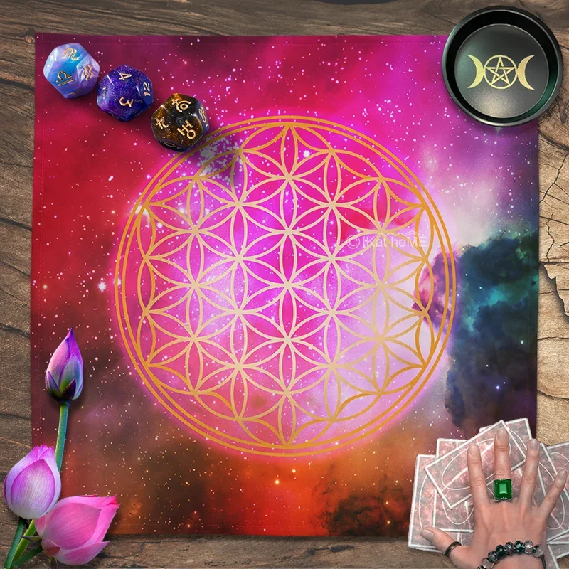 Flower Of Life Tarot Tablecloth Celtic Knots Altar Cloth Pagan Witchcraft Astrology Oracle Card Pad Galaxy Art Boho Tapestry