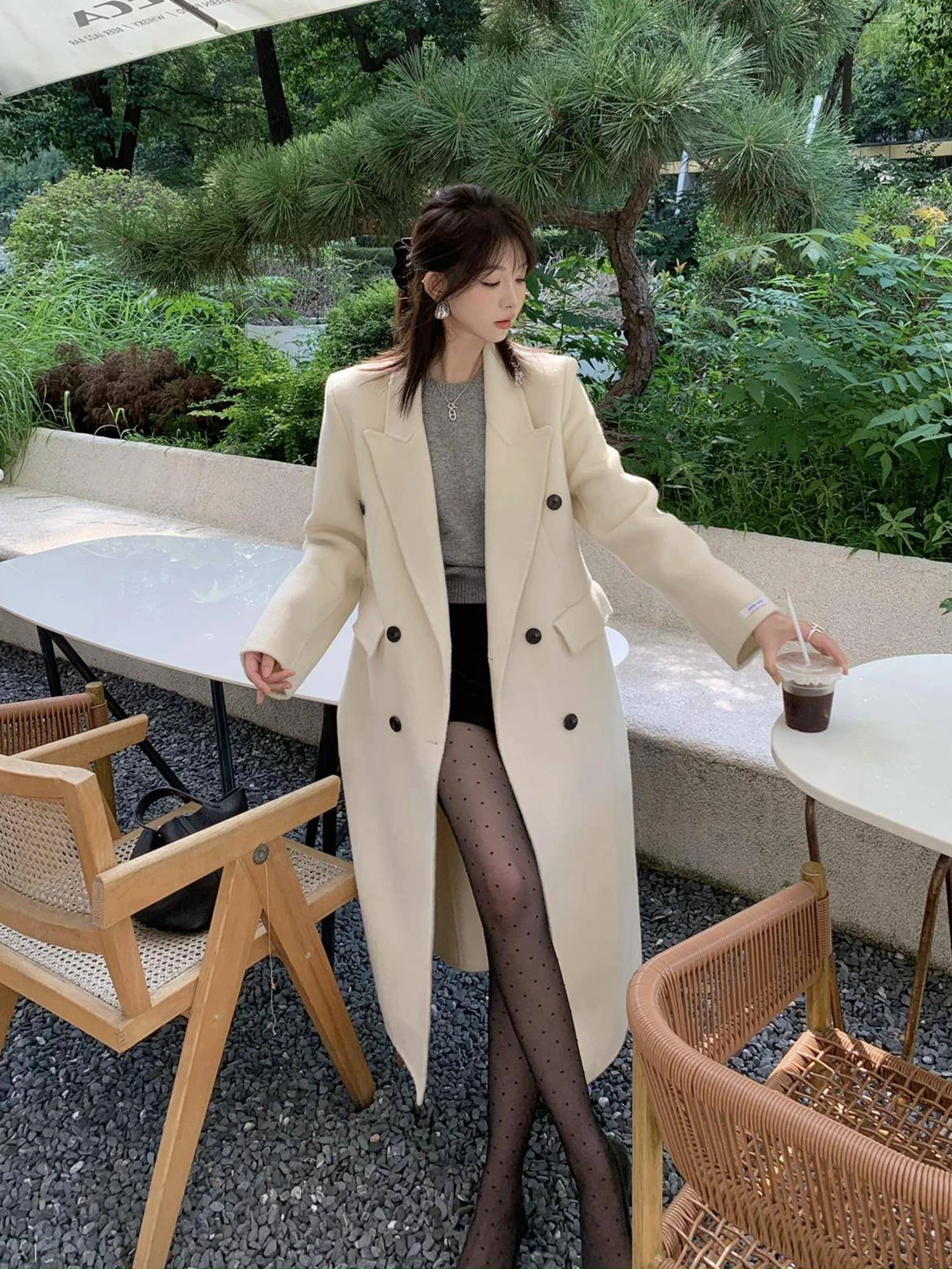 

Женское двустороннее шерстяное пальто с длинной талией, облегающее осенне-зимнее пальто Faion Ele Small Fraance Sle, корейская версия