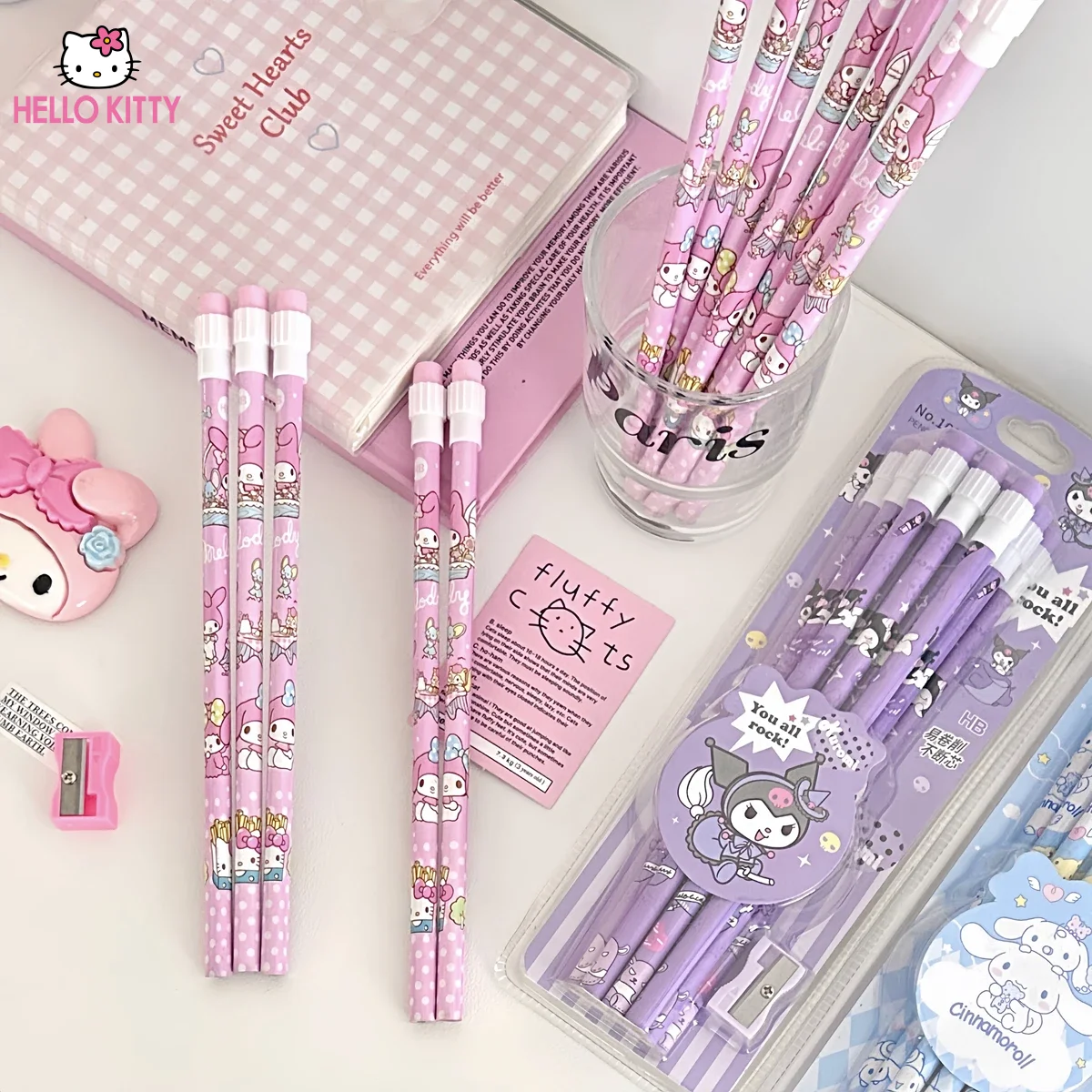 

12 шт. аниме Sanrio Kuromi My Melody карандаш фигурка мультяшный карандаш Kawaii Cinnamoroll школьные канцелярские принадлежности детские подарки на день рождения