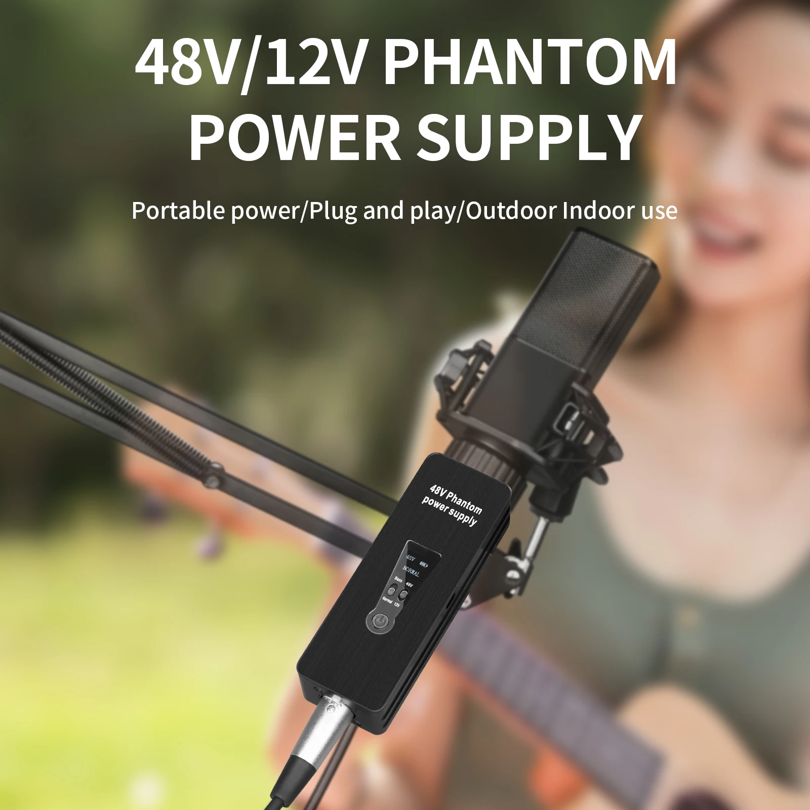 Phantom Power Supply 48V/12V Switch Depusheng Rechargeable Portable for Condenser/Shotgun Microphones Mic Preamp Record Studio