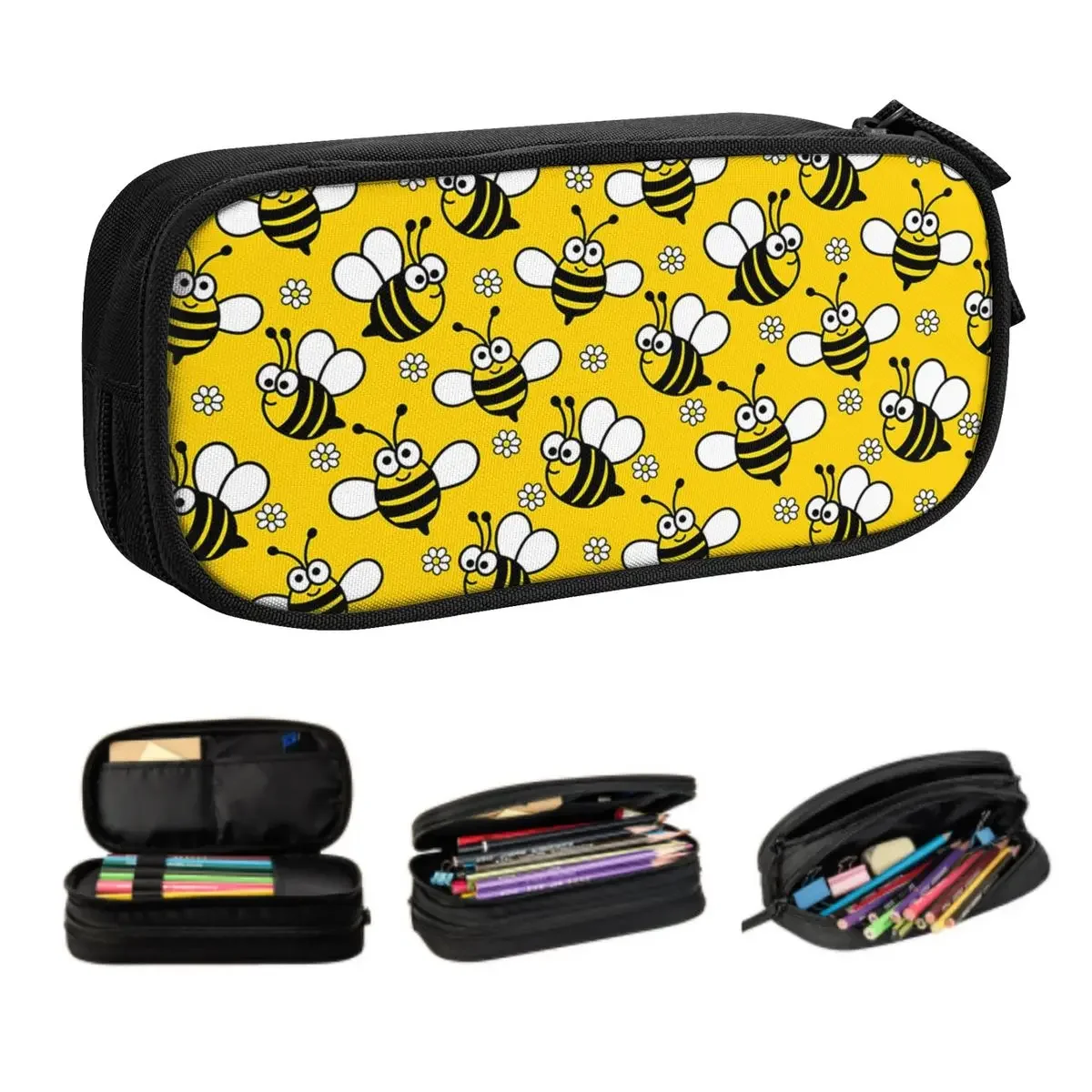 Custom Bee Lovers Flower Pencil Cases for Boy Girl Large Capacity Pen Box Bag School Accessories