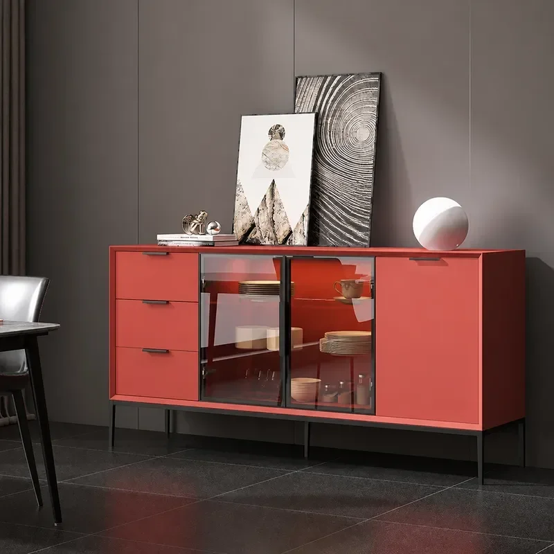 Italian Minimalist Side Cabinet Modern Solid Wood Baking Paint Sensor Light Tea Storage Porch Cupboard Multi Functional Wine