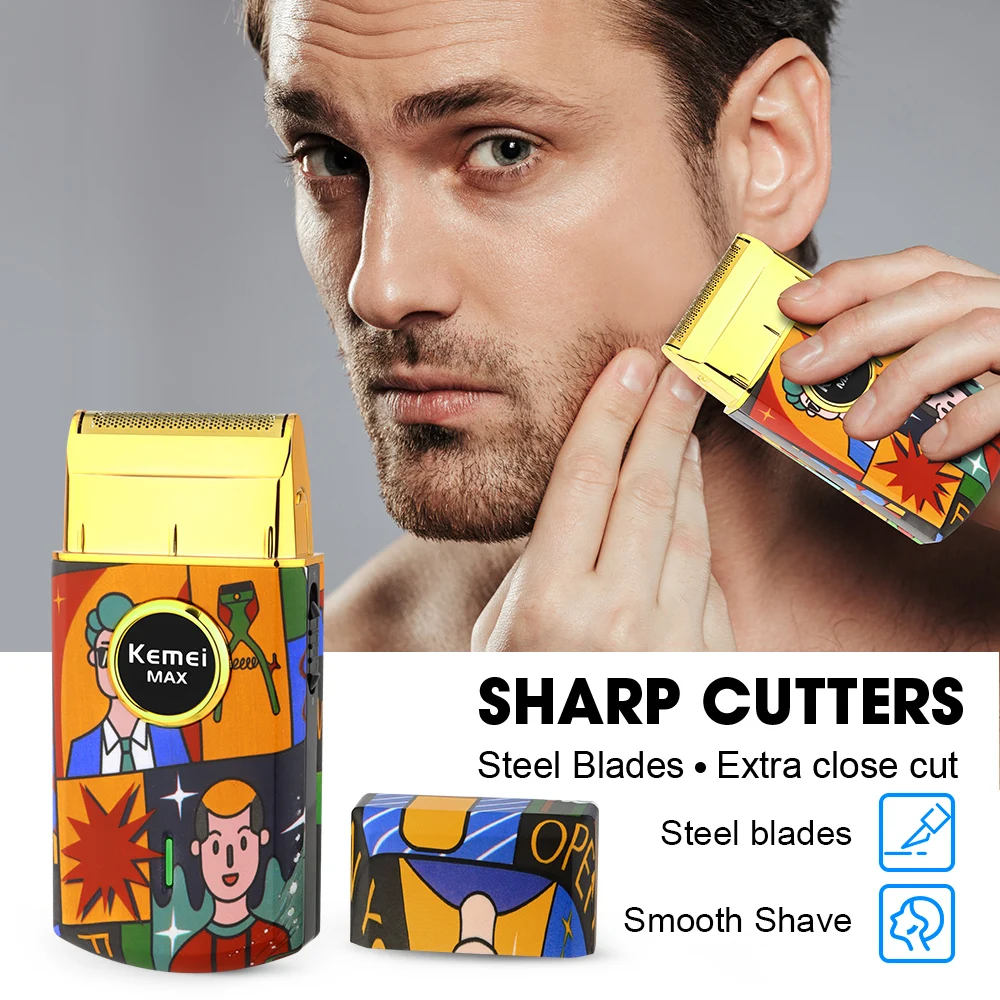 

Kemei электробритва с одним лезвием для мужчин, электрическая бритва для бороды, влажная и сухая, моющаяся машина для бритья лица, перезаряжаемый USB